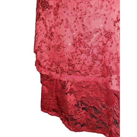 NEW DANNY AND NICOLE Size 12 Shift Dress Red Floral Lace Shimmery Sequins Ruffle - Picture 4 of 7